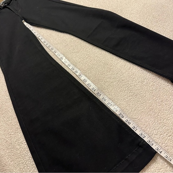 PAIGE Black Shadow Clean Front Genevieve Wide Leg Flare Jeans Buckle Detail - Picture 11 of 16